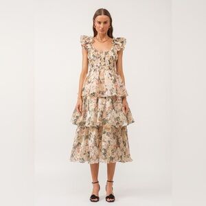 Sofie the Label Forever & Always Organza Floral Midi Dress Size Small